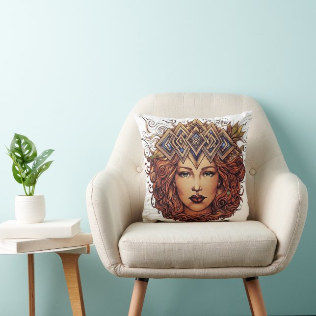 Almofada A Coroa Dourada: Retrato da Rainha Mítica (Cadeira)