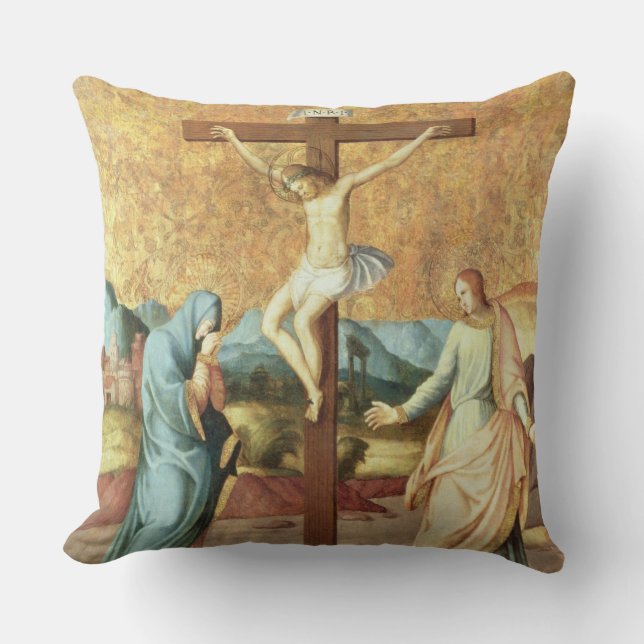 Almofada A crucificação com o Virgin e o St John o Ev (Frente)