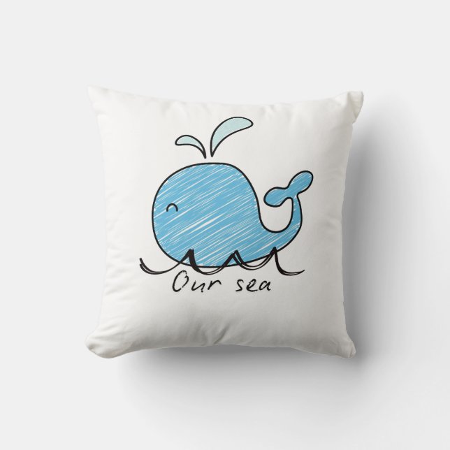 Almofada A FRIENDLY WHALE IN HIS SEA  Throw Pillow (Frente)