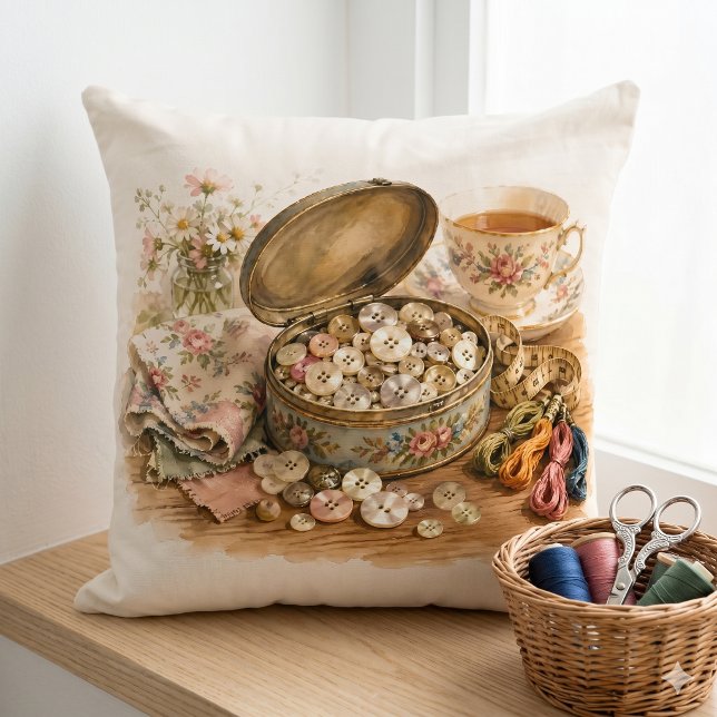 Almofada A Lata do Botão (The Button Tin Throw Pillow)