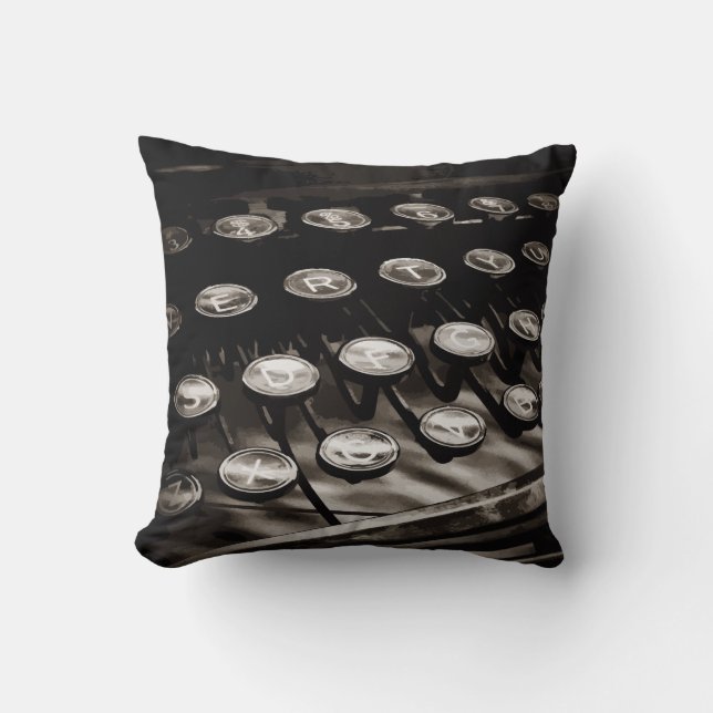 Almofada A máquina de escrever antiga velha fecha o branco (Frente)