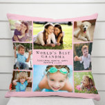 Almofada A melhor colagem de fotos da vovó do mundo, rosa<br><div class="desc">Dê à melhor vovó do mundo um travesseiro de colagem de fotos personalizado divertido que ela vai tesourar por anos. Você pode personalizar com oito fotos de netos, filhos, outros membros da família, animais de estimação, etc., personalizar a expressão "A Melhor Avó do Mundo" e se ela é chamada de...</div>