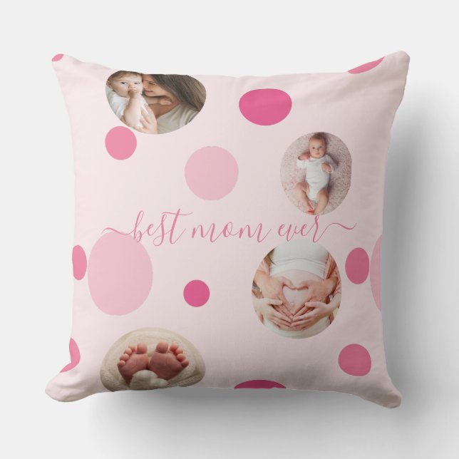 Almofada A melhor mãe do Dia de as mães de bolinhas rosa (Frente)