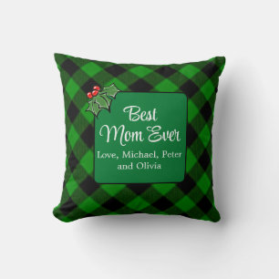 Almofada A melhor mãe do Natal, Xadrez verde clássica Holly