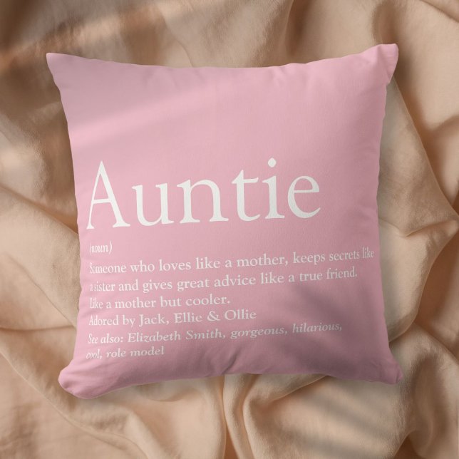 Almofada A melhor tia do mundo, titia de definição rosa (World's Best Ever Aunt, Auntie Definition Pink Throw Pillow)