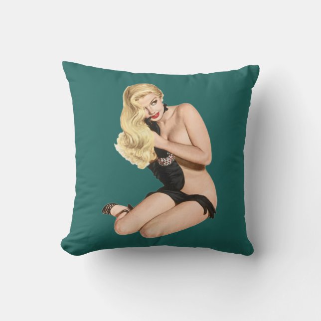 Almofada A menina do Pinup que veste luvas nada mas do (Frente)