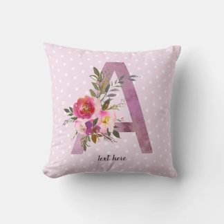 Almofada a, Monograma floral inicial, flor de aquarela