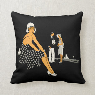 Almofada A mulher do art deco calça o preto das bolinhas
