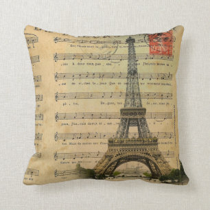 Almofada a música do vintage nota a torre Eiffel de Paris