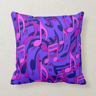 Almofada A música nota o teste padrão azul roxo cor-de-ro