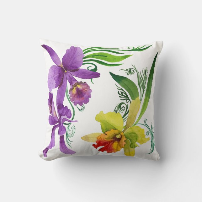 Almofada A orquídea roxa e amarela floresce a Aquarela (Frente)