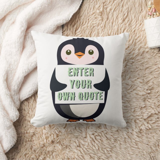 Almofada A penguin holding a sign with customizable text (Cobertor)