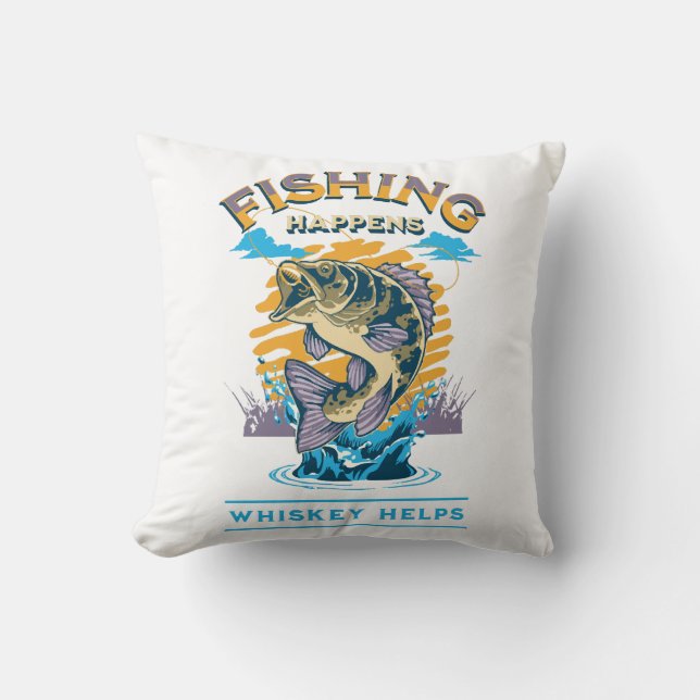 Almofada A Pesca Acontece. O Uísque Ajuda! (Frente)