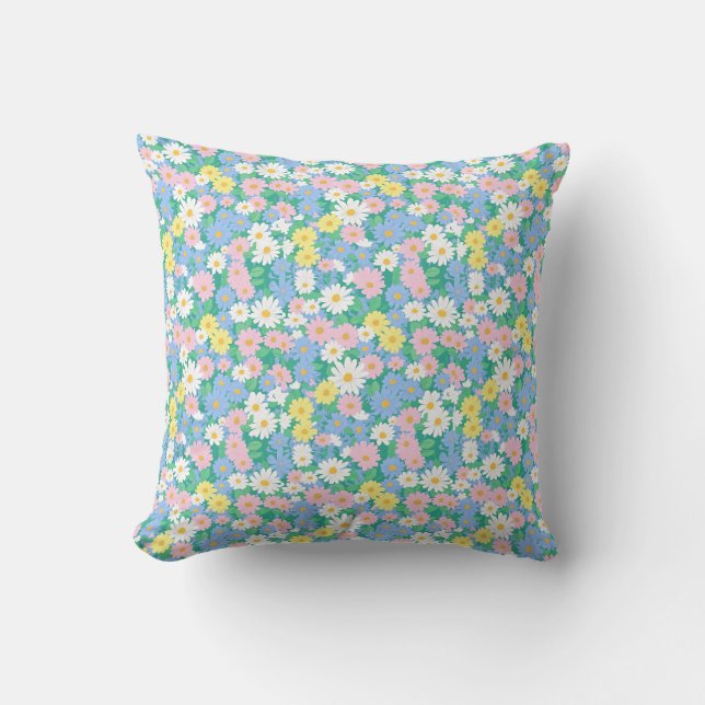 Almofada  A seamless pattern of colorful daisies in pastel  (Frente)