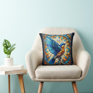 Almofada A Serene Bluebird: Trabalho de arte de vidro manch