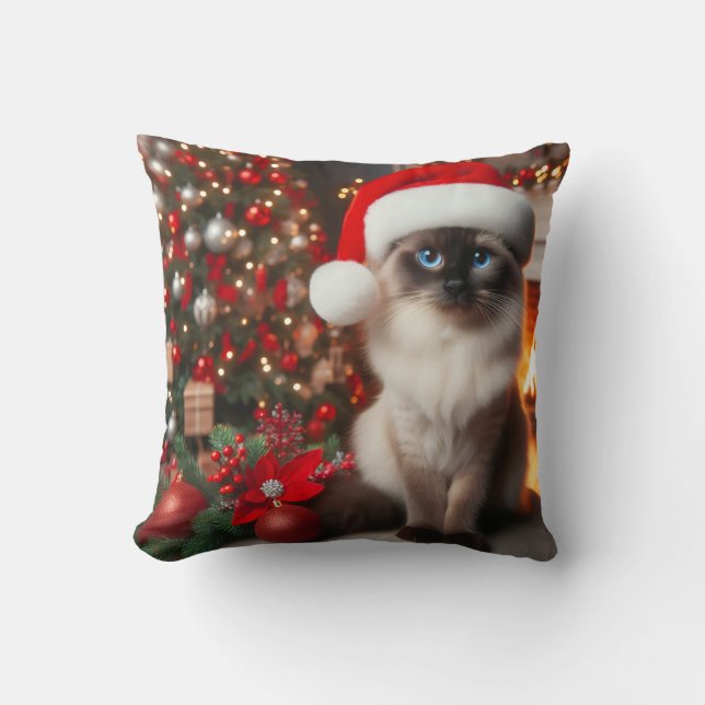 Almofada A Siamese cat with Santa hat  (Frente)