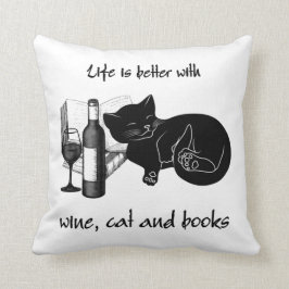 ALMOFADA A VIDA É MELHOR COM GATO DE VINHO E LIVROS