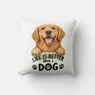 Almofada A Vida é Melhor Com Um Cachorro Fofo Retriever Dou