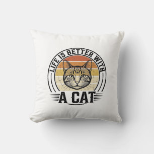 Almofada A Vida É Melhor Com Um Gato Camisa Vintage De Gato