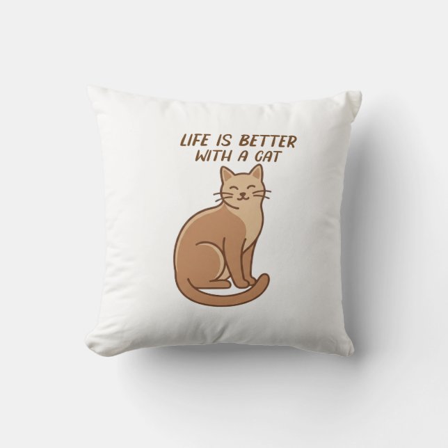 Almofada A Vida é Melhor Com um Gato – Design Adorável para (Frente)