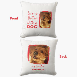Almofada A vida é melhor para o cão 2 foto de nome branco v