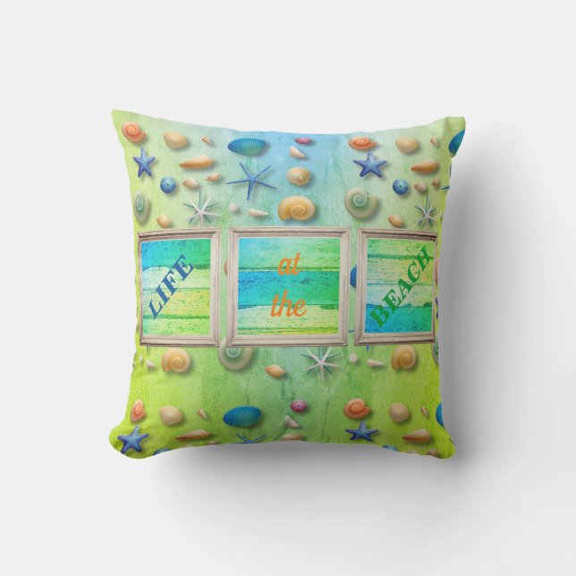 Almofada A vida na areia do mar de praia reabraça a moldura (Frente)