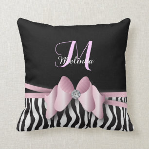 Almofada A zebra cor-de-rosa listrada curvou personaliza