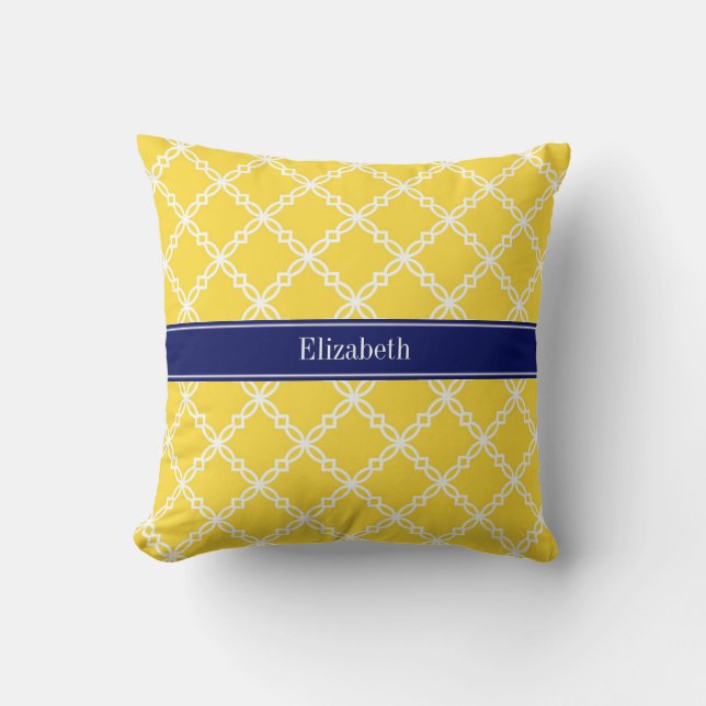 Almofada Abacaxi Branco Fancy Quatrefoil Azul Marinho Monog (Frente)