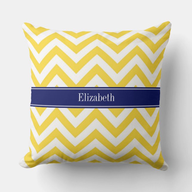 Almofada Abacaxi Branco LG Chevron Azul Naval Nome Monogram (Frente)