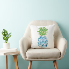 Almofada Abacaxi Chinoiserie Blue White Preppy