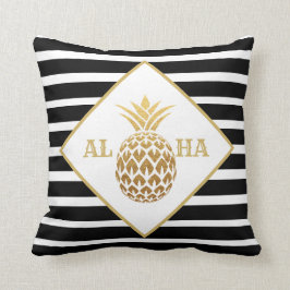 Almofada Abacaxi Dourado Preto Branco Aloha Tropical