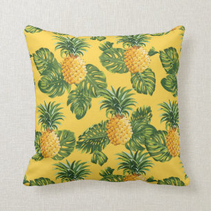 Almofada Abacaxis & folhas tropicais no ouro