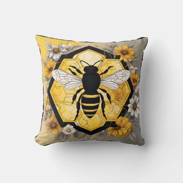 Almofada Abeelha Humilde em Design de Favo de Mel  (Frente)