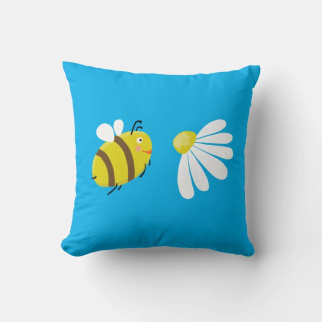 Almofada Abeja fofa voando com flor margarida. (Frente)