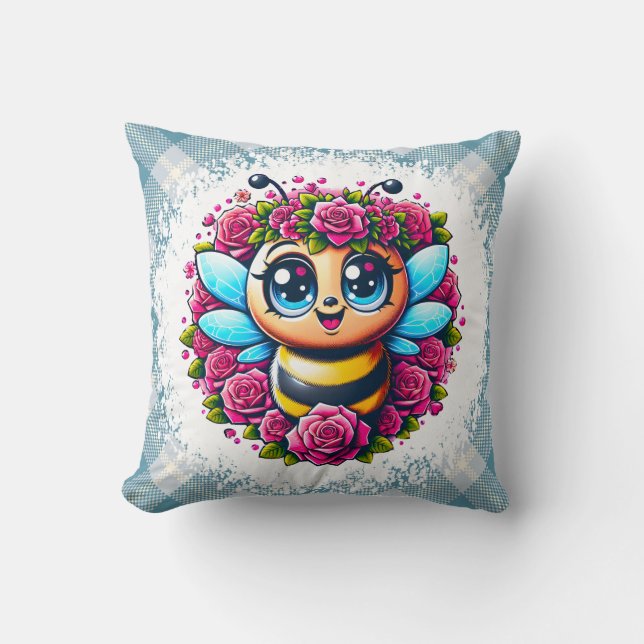 Almofada Abeja Zumbando com Rosas Rosadas (Frente)