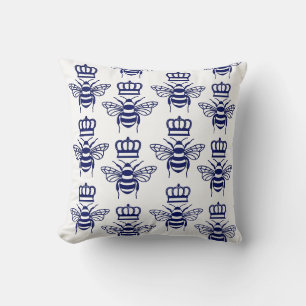 Almofada Abejas Bumble Estilizadas Vintage con Corona Azul