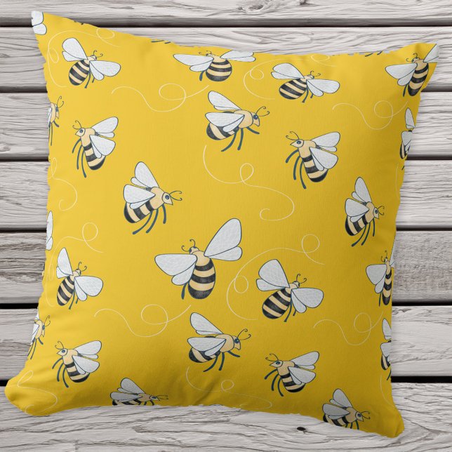 Almofada Abelha Amarela (Sunshine yellow honey bee pattern throw pillow for nature and pollinator lovers!)