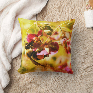 Almofada Abelha-Bumble No Grunge Da Abstrato De Flor Rosa