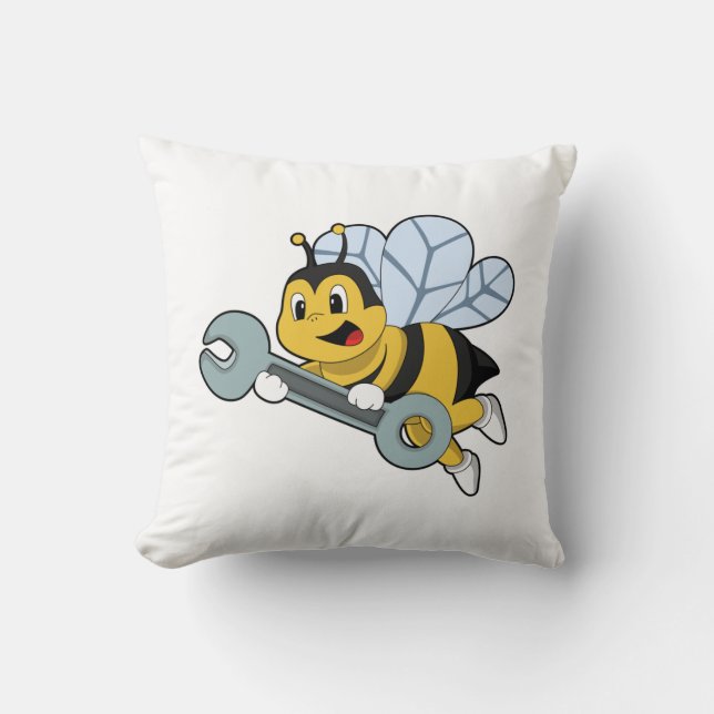 Almofada Abelha como mecânica com chave inglesa (Frente)