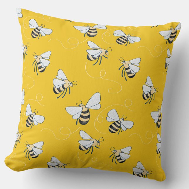 Almofada Abelha Mel Amarela (Sunshine yellow honey bee pattern throw pillow for nature and pollinator lovers!)
