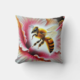 Almofada Abelha Polinizando Flor Hibisco Bloqueando