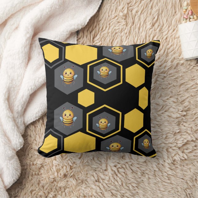 Almofada Abelhas em Honeycomb Impressão preto (Cobertor)