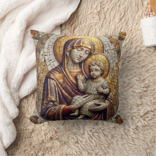 Almofada Abençoada Mãe Mary e Bebê Jesus Religião