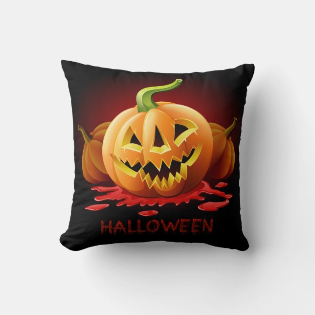 Almofada Abóbora Assustadora do Halloween - Personalizar (Frente)