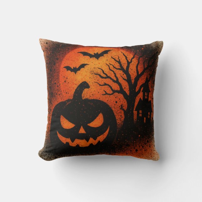 Almofada Abóbora de Arte com Spray Sensacional de Halloween (Frente)