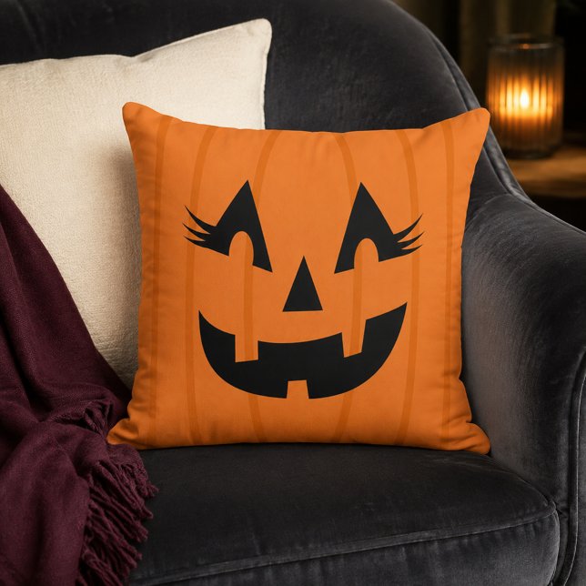 Almofada Abóbora de Halloween com Rosto de Jack O Lantern L (Criador carregado)