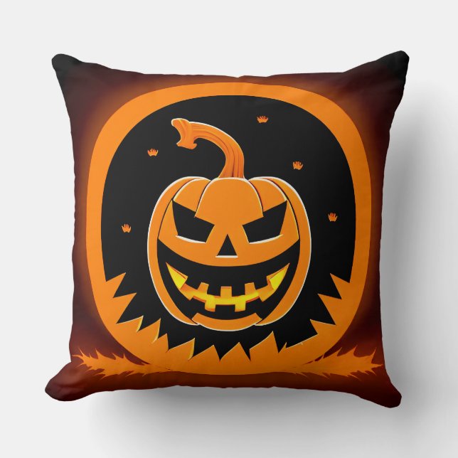 Almofada Abóbora de Halloween com Rosto Sinistro (Frente)