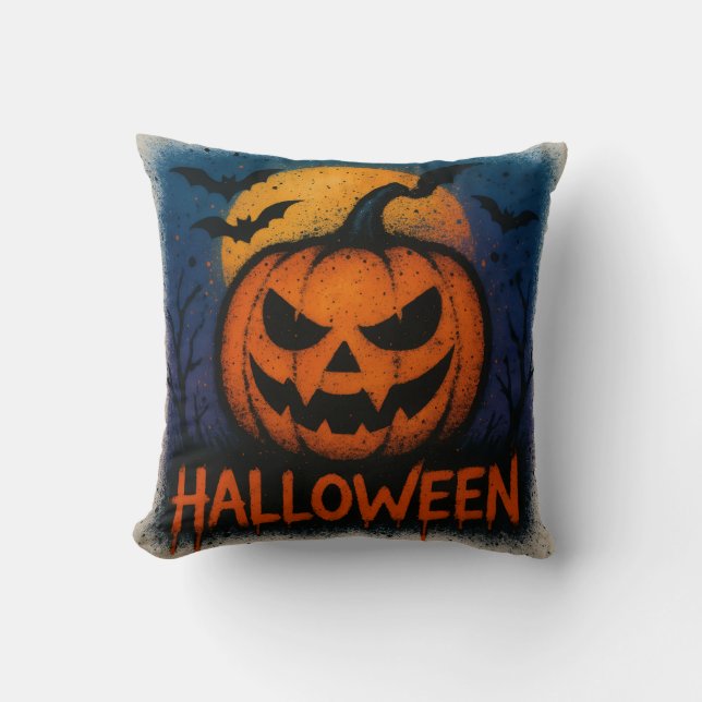 Almofada Abóbora de Halloween de Arte com Spray Sensacional (Frente)