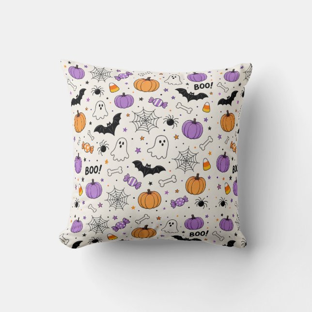 Almofada Abóbora de Halloween Fantasma Fofo (Frente)