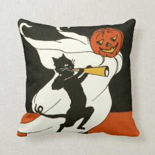 Almofada Abóbora de Halloween Gato Preto Fantasma Chifre